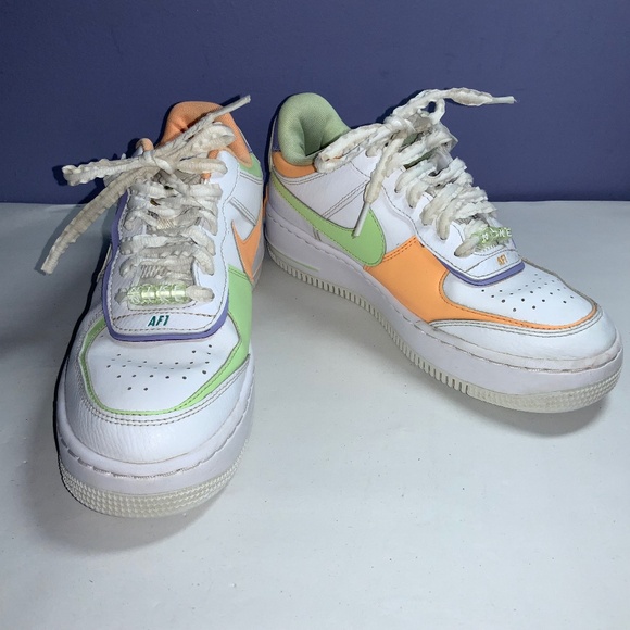 Nike Air Force 1 Shadow White Multi-Color sneakers ruffle laces Sz 7.5 - Picture 1 of 6
